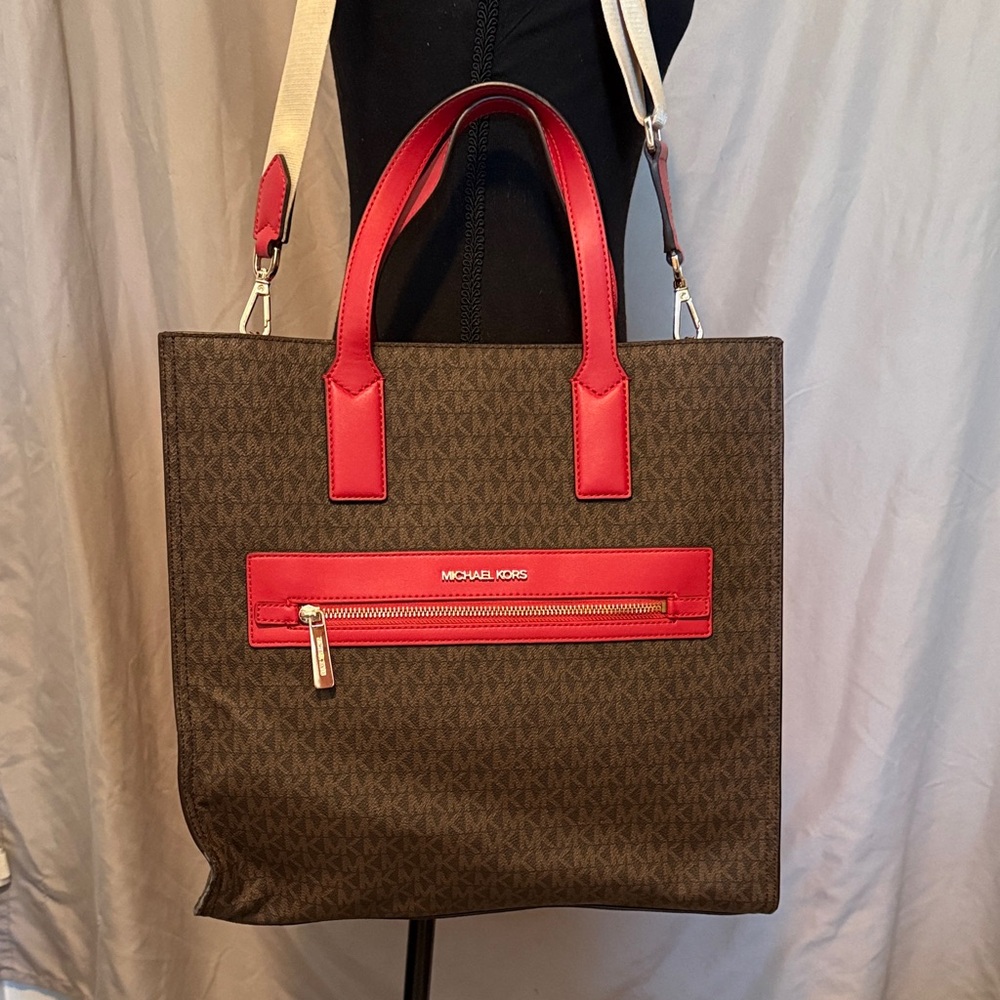 Michael Kors Brown and Coral Tote Bag